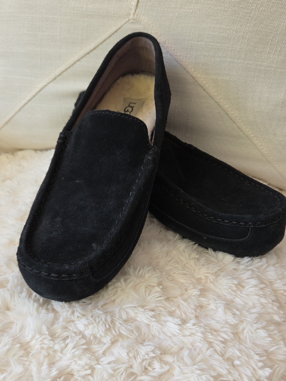UGG Men's Black Suede Slip-On Moccasin Loafers